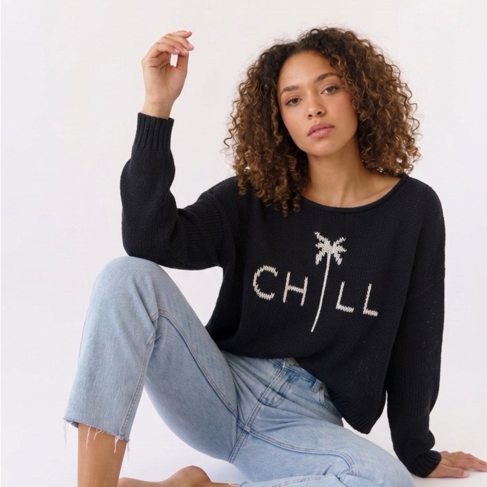 Wooden Ships Navy Scoop-Neck 'CHILL' Sweater with Cream Palm